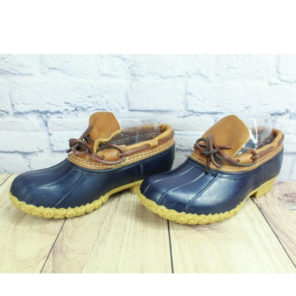 LL Bean Low Duck Boots Rubber Leather Waterproof Blue Unlined Size 6 Wide - Picture 2 of 10